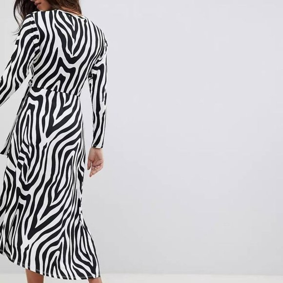 ASOS Tie Waist Maxi Dress In Zebra Print - Picture 3 of 4